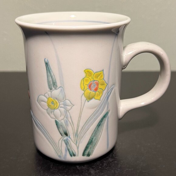 Vintage OTAGIRI Embossed Textured Daffodils Floral Ceramic Cup Mug - Picture 2 of 14